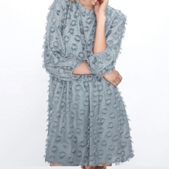 Zara textured weave light blue dress size medium - Picture 2 of 4